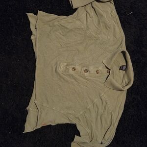 BDG Olive Green Cropped Henley Tee Xs